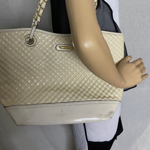 ANNE KLEIN Tan Cream Quilted Leather Tote Bag - Picture 7 of 10